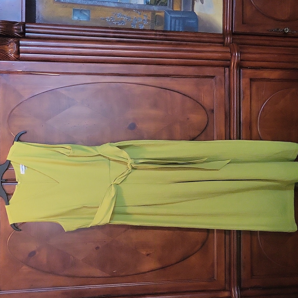 Calvin Klein Women's Lime Green Jadette Jumpsuit Wide Leg Tie Waist Size 12